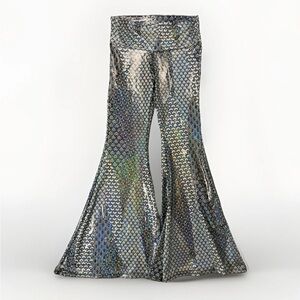 Orange Cosmic Mermaid Flare Sparkly Mid Waisted Leg Bells Glitter Pants Small